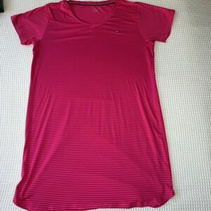 Tommy Hilfiger Pink Striped Sleepwear T-Shirt Dress V-Neck Nightgown Womens M